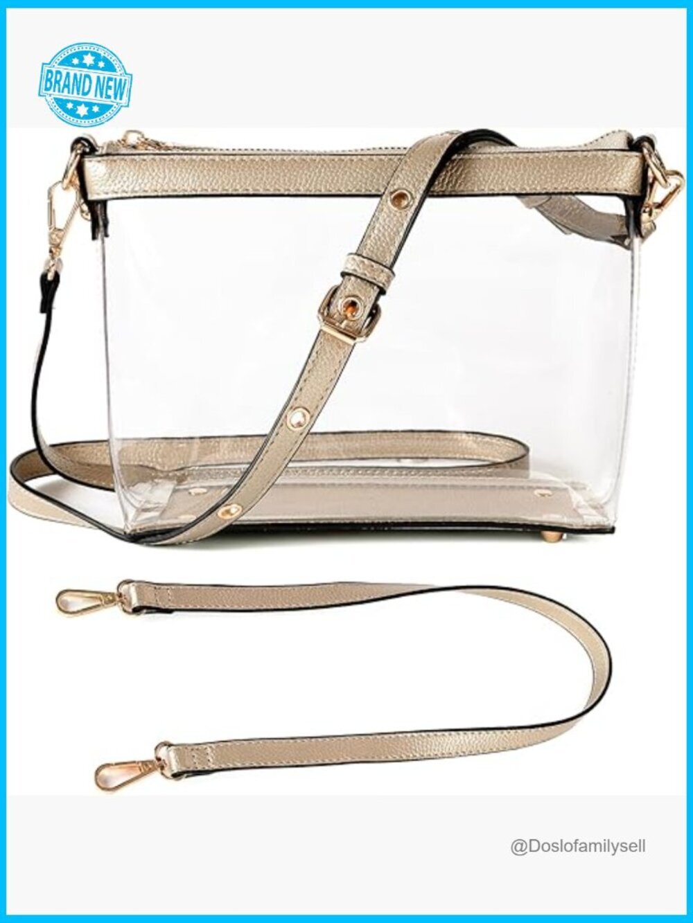 Clear Crossbody Bag Vegan Leather Trim Stadium Approved Zipper Closure